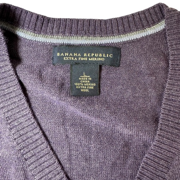 Banana Republic Extra Fine Merino Wool V Neck Sweater Purple Large - Picture 3 of 8